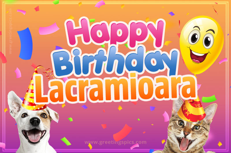 Happy Birthday Lacramioara Funny Image with cat and dog