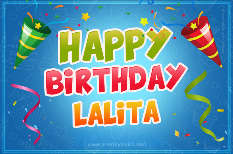 Happy Birthday Lalita picture with confetti and party poppers