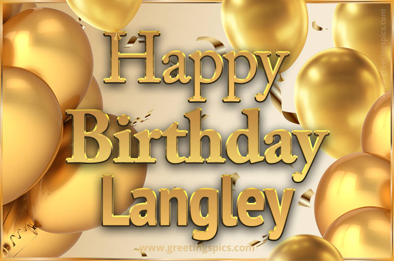 Happy Birthday Langley Card with golden confetti and balloons