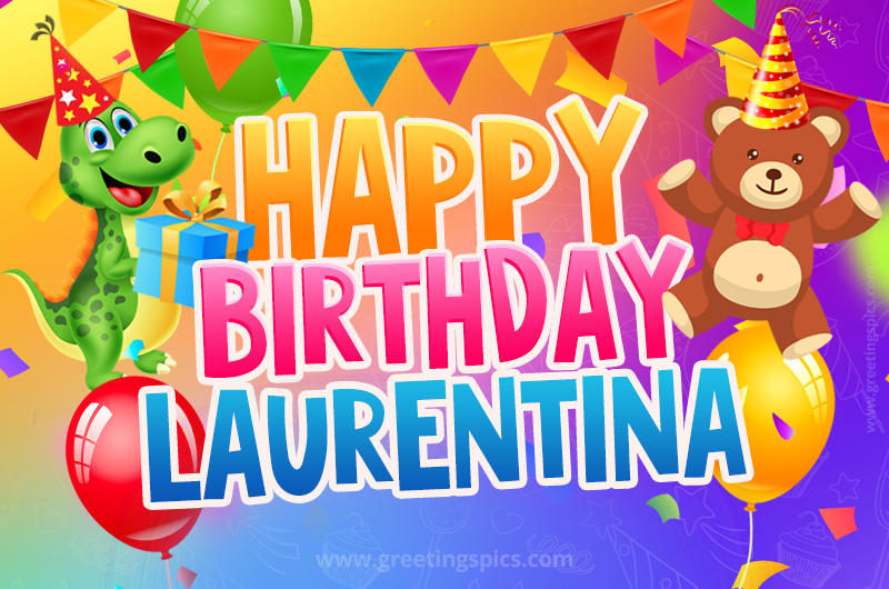 Happy Birthday Laurentina Image for a child with cute dinosaur and bear