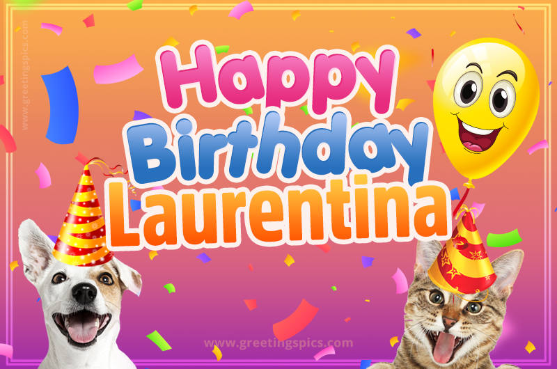 Happy Birthday Laurentina Funny Image with cat and dog