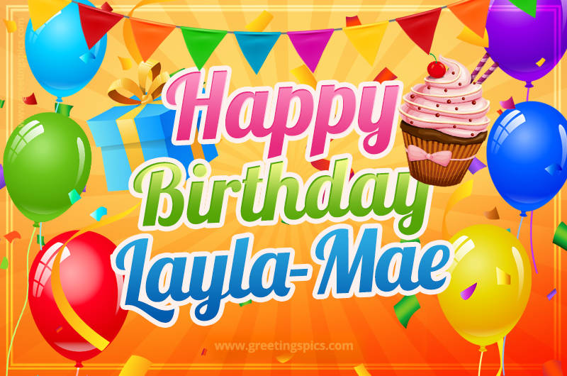 Happy Birthday Layla-Mae eCard with gift box and cupcake