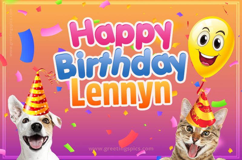 Happy Birthday Lennyn Funny Image with cat and dog