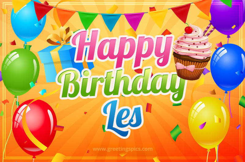 Happy Birthday Les eCard with gift box and cupcake