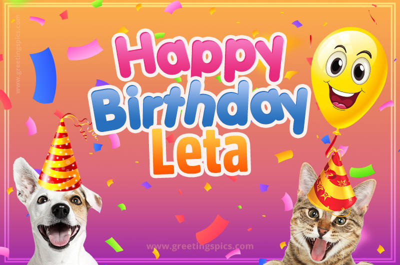 Happy Birthday Leta Funny Image with cat and dog