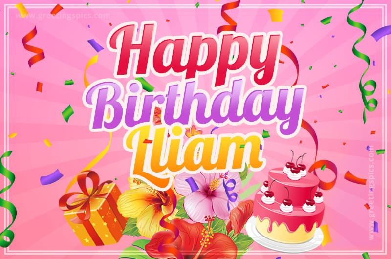 Beautiful Birthday Card for Lliam with pink background