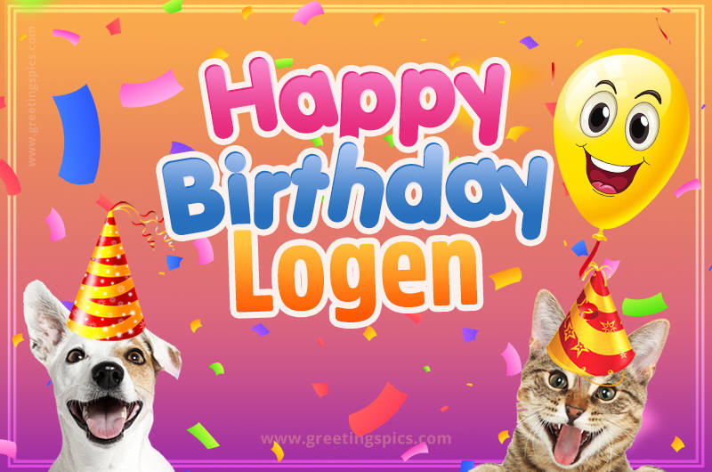 Happy Birthday Logen Funny Image with cat and dog