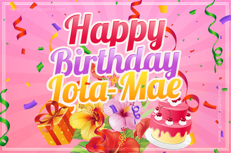 Beautiful Birthday Card for Lola-Mae with Cake and bouquet of flowers