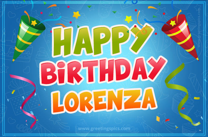 Happy Birthday Lorenza picture with confetti and party poppers