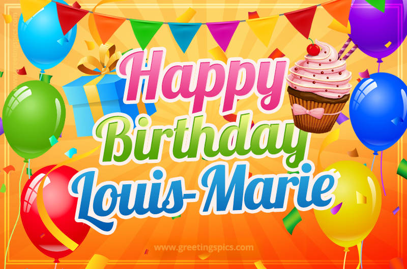 Happy Birthday Louis-Marie eCard with gift box and cupcake