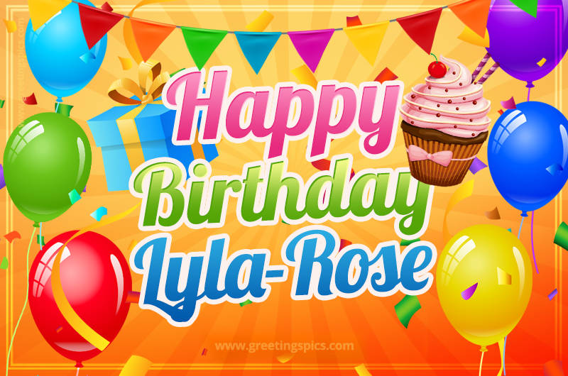 Happy Birthday Lyla-Rose eCard with gift box and cupcake