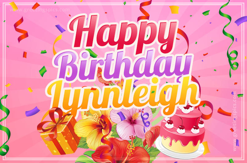 Beautiful Birthday Card for Lynnleigh with Cake and bouquet of flowers