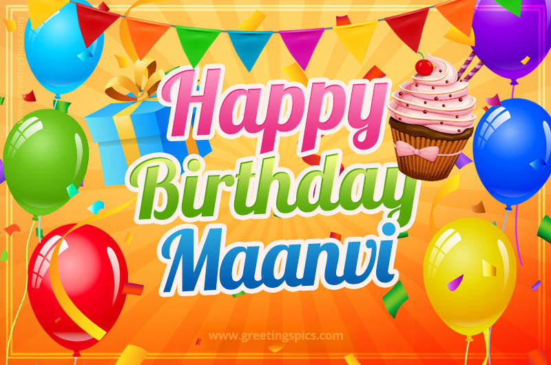 Happy Birthday Maanvi eCard with gift box and cupcake