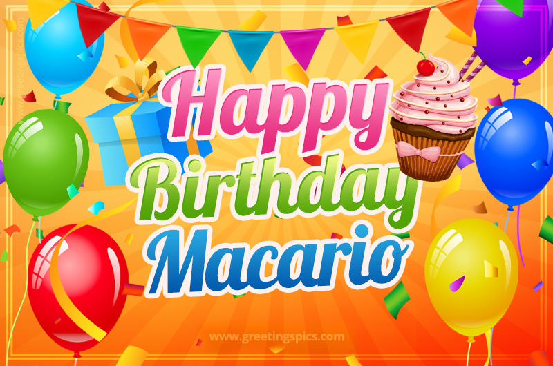 Happy Birthday Macario eCard with gift box and cupcake