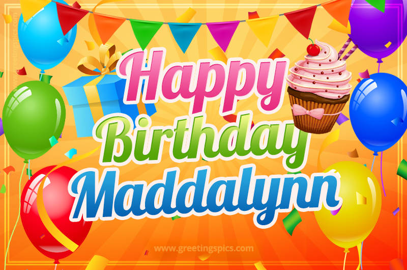 Happy Birthday Maddalynn eCard with gift box and cupcake