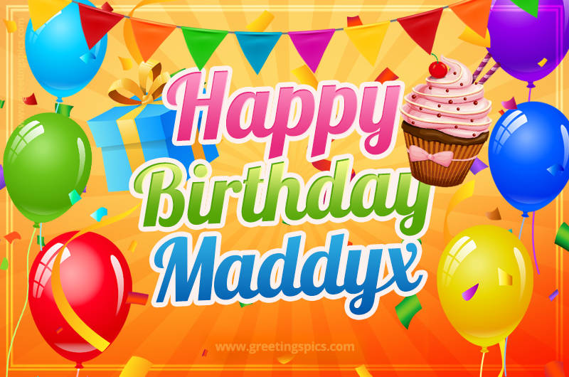 Happy Birthday Maddyx eCard with gift box and cupcake