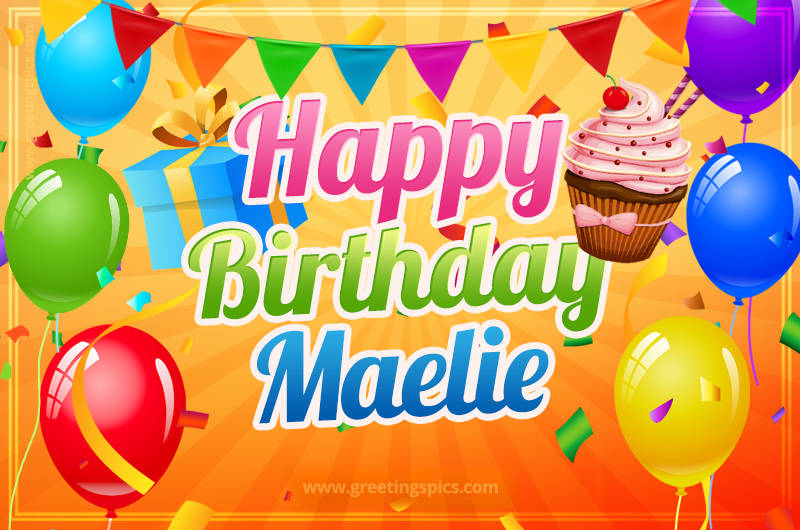 Happy Birthday Maelie eCard with gift box and cupcake