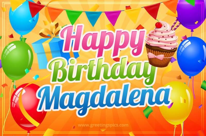 Happy Birthday Magdalena eCard with gift box and cupcake