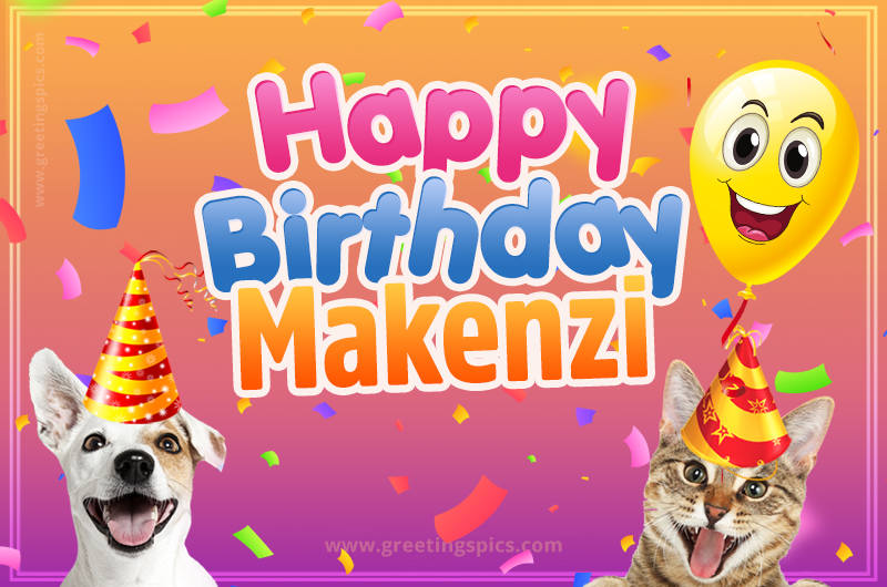 Happy Birthday Makenzi Funny Image with cat and dog