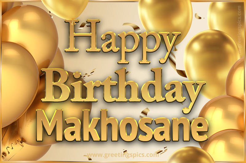 Happy Birthday Makhosane Card with golden confetti and balloons