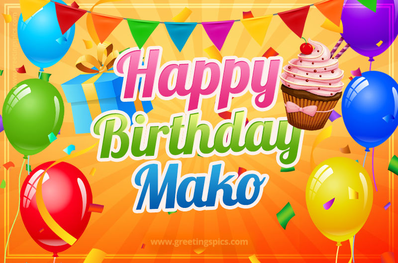 Happy Birthday Mako eCard with gift box and cupcake