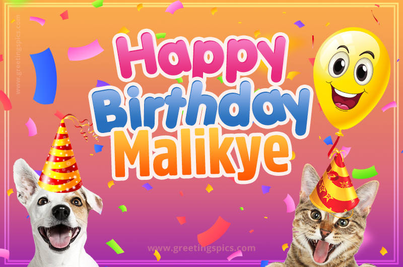 Happy Birthday Malikye Funny Image with cat and dog