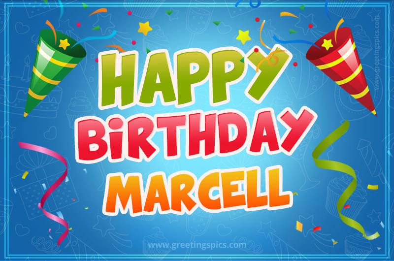 Happy Birthday Marcell picture with confetti and party poppers