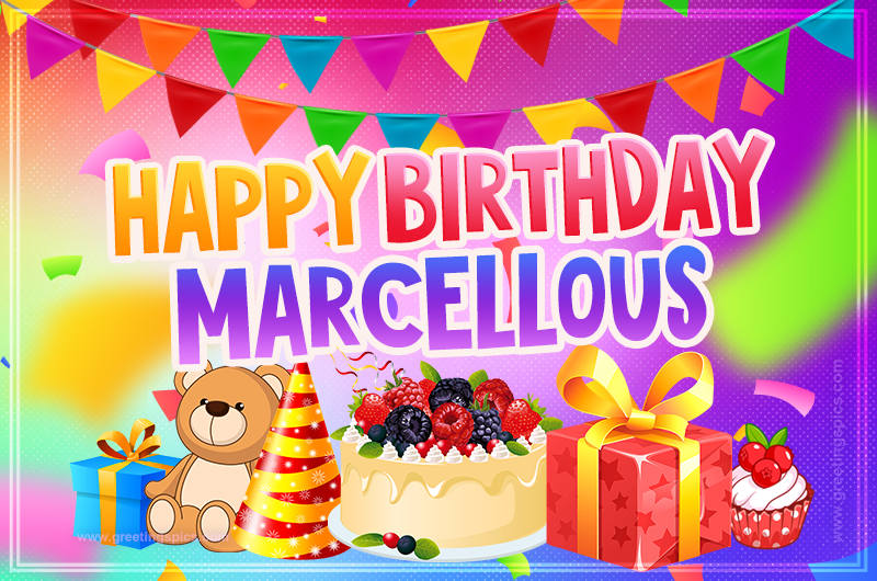 Bright card with Wishes for a Happy Birthday for Marcellous