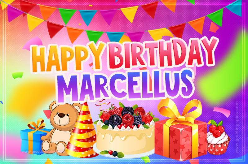 Bright card with Wishes for a Happy Birthday for Marcellus