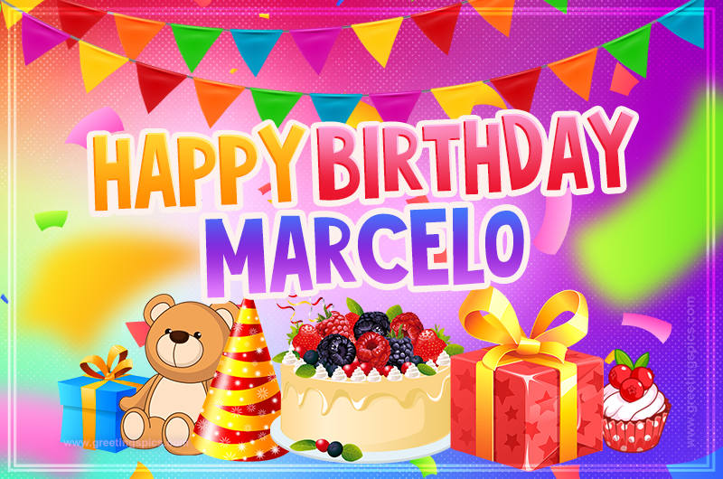 Bright card with Wishes for a Happy Birthday for Marcelo