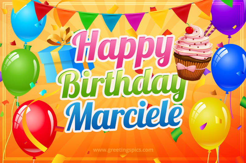 Happy Birthday Marciele eCard with gift box and cupcake