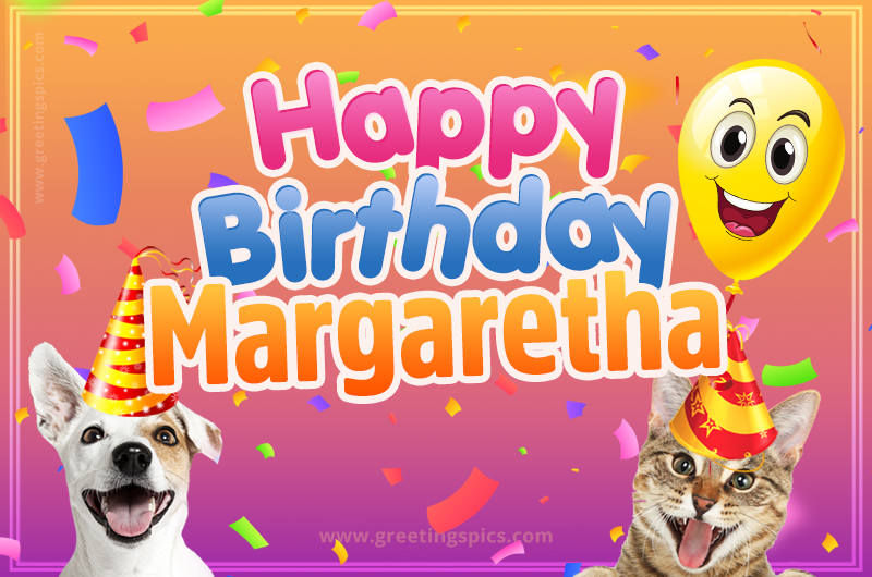 Happy Birthday Margaretha Funny Image with cat and dog