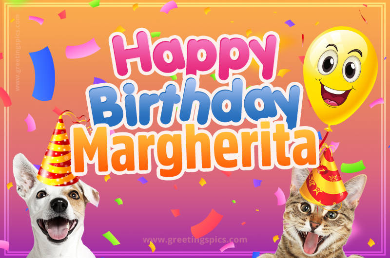 Happy Birthday Margherita Funny Image with cat and dog