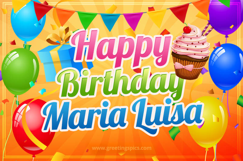 Happy Birthday Maria Luisa eCard with gift box and cupcake