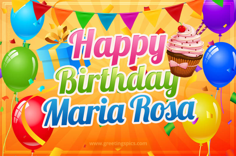 Happy Birthday Maria Rosa eCard with gift box and cupcake