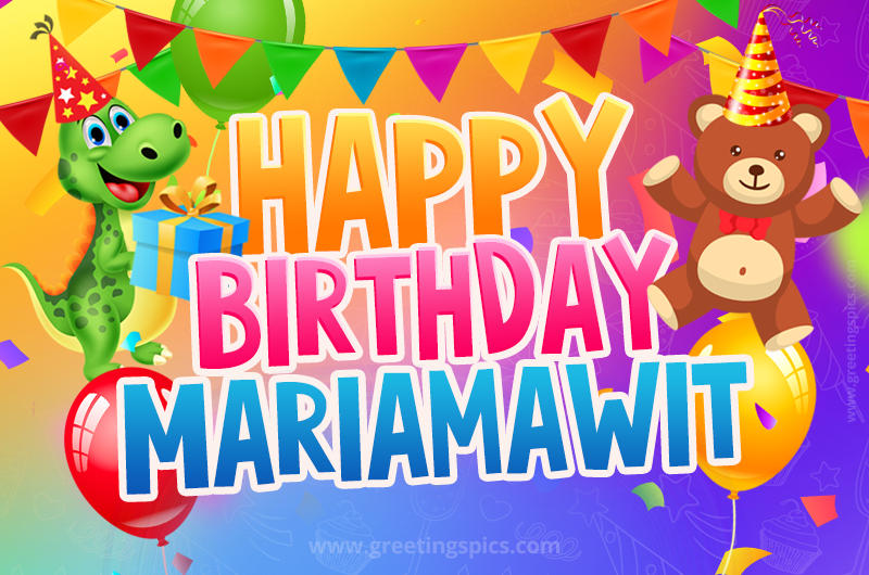 Happy Birthday Mariamawit Image for a child with cute dinosaur and bear