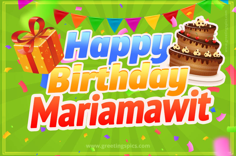 Happy Birthday Mariamawit picture with flags, chocolate cake and gift box