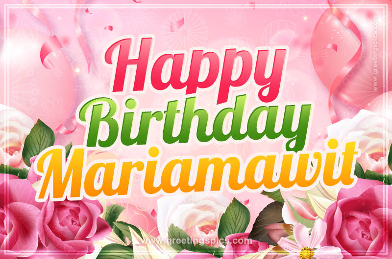 Image with gentle pink background and flowers Happy Birthday Mariamawit