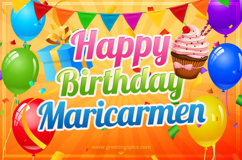 Happy Birthday Maricarmen eCard with gift box and cupcake