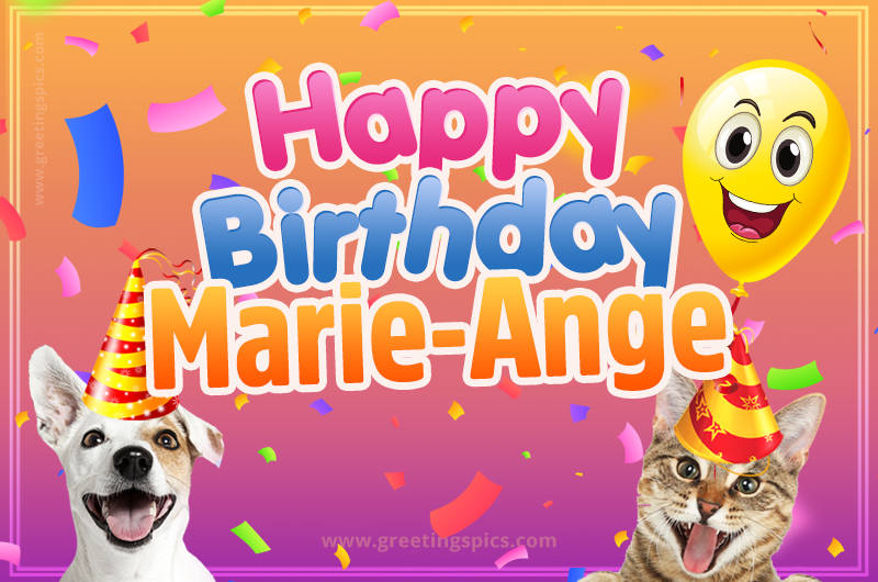 Happy Birthday Marie-Ange Funny Image with cat and dog