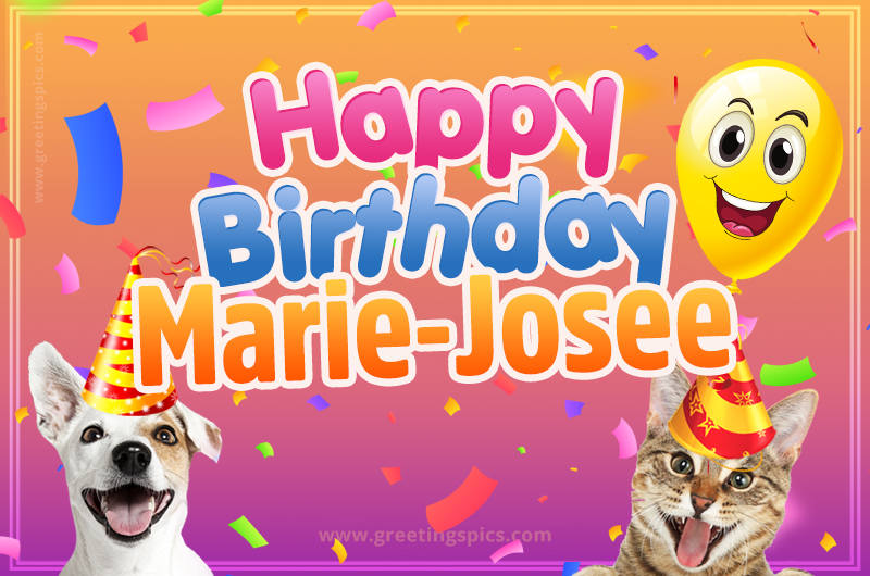 Happy Birthday Marie-Josee Funny Image with cat and dog