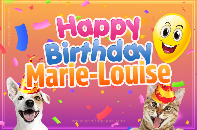 Happy Birthday Marie-Louise Funny Image with cat and dog