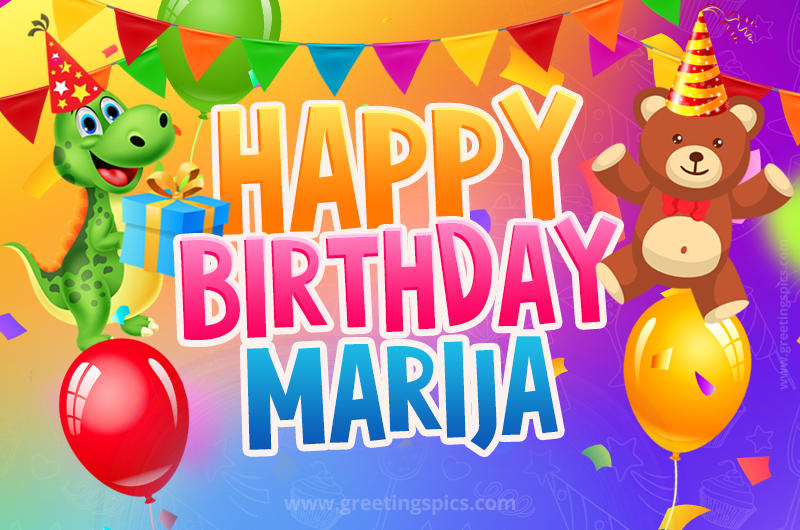 Happy Birthday Marija Image for a child with cute dinosaur and bear