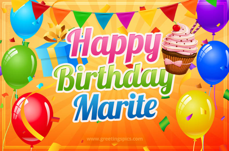 Happy Birthday Marite eCard with gift box and cupcake