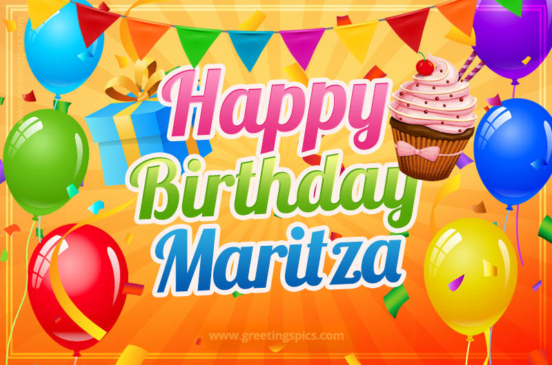 Happy Birthday Maritza eCard with gift box and cupcake