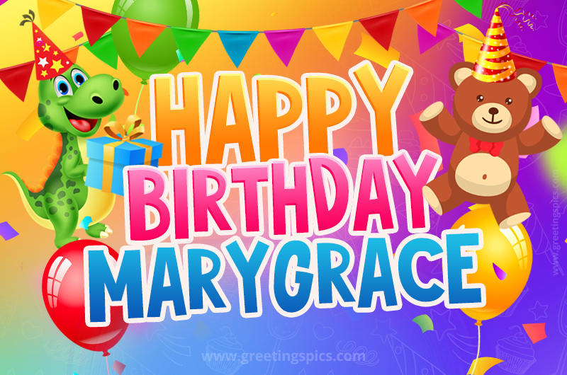 Happy Birthday Marygrace Image for a child with cute dinosaur and bear