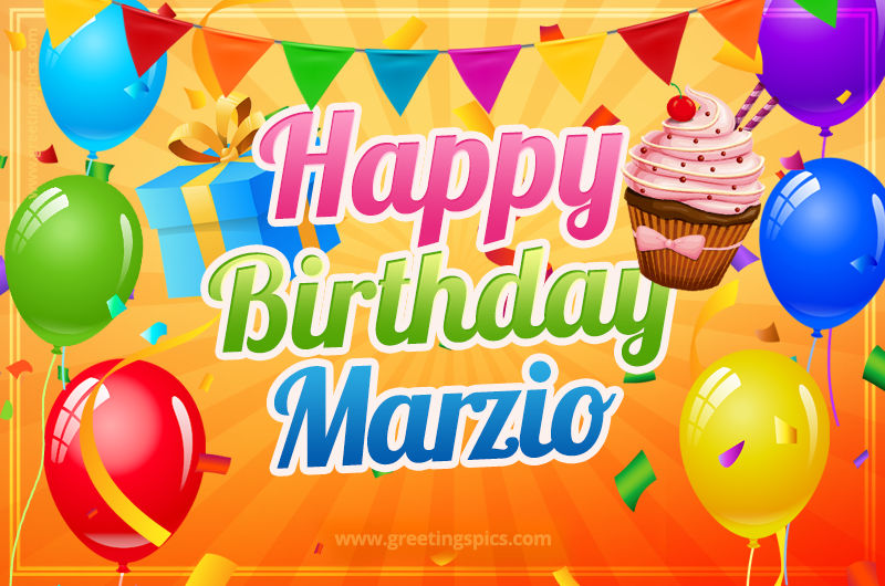 Happy Birthday Marzio eCard with gift box and cupcake