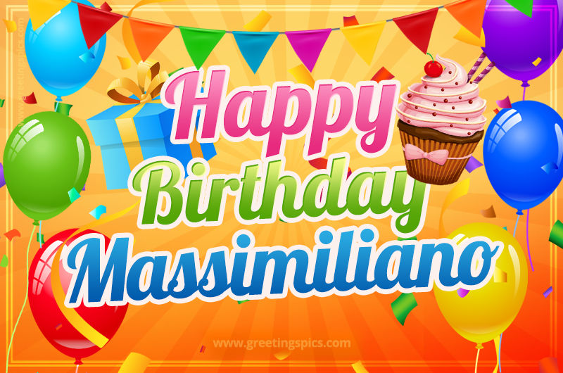 Happy Birthday Massimiliano eCard with gift box and cupcake