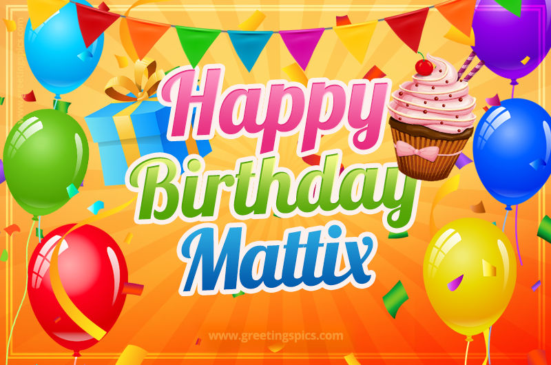 Happy Birthday Mattix eCard with gift box and cupcake