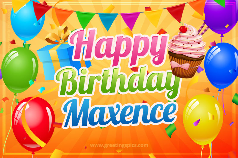 Happy Birthday Maxence eCard with gift box and cupcake